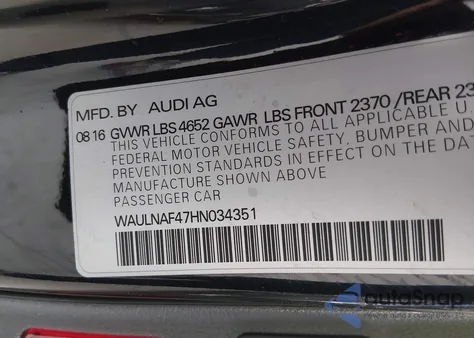 2017 Audi A4 2.0T Premium z USA, uszkodzony, nr VIN WAULNAF47HN034351